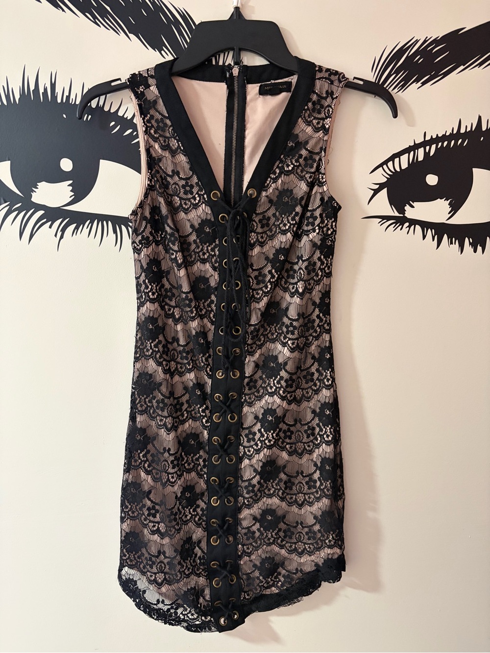 Miss Avenue Black Lace Overlay with Nude Lining
